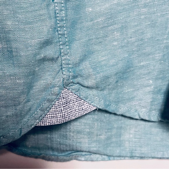Ted Baker Mens Shirt Linen Blend Button Down Iridescent Blue Large Beach Preppy - Picture 9 of 13